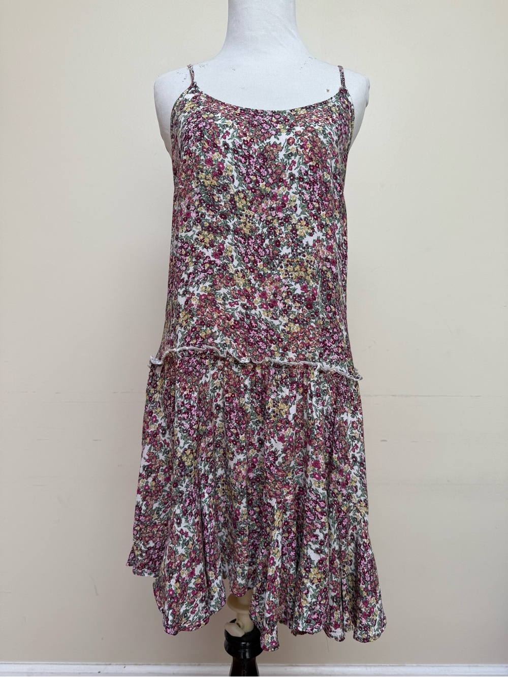 Wild Fable Floral Mini Dress White Burgundy Pink Green Size S
